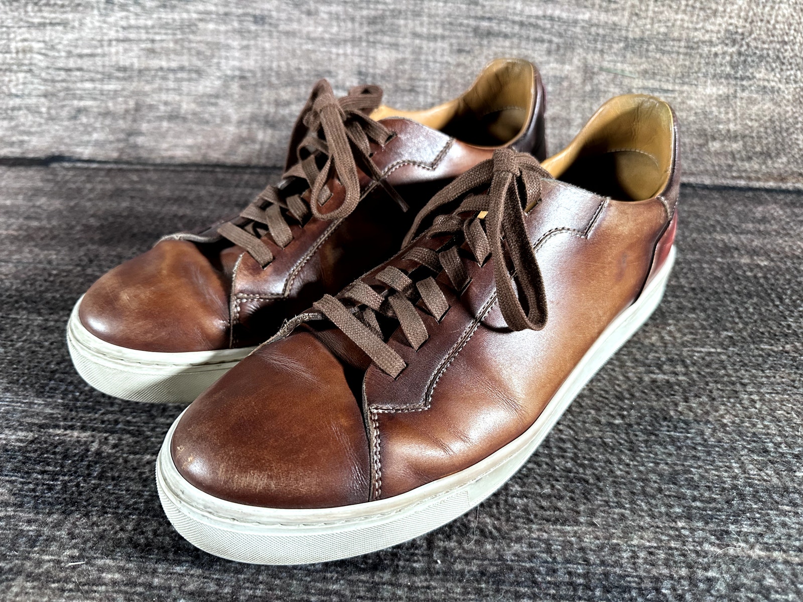 Magnanni Amadeo Shoes Mens 8.5 Brown Leather Low Top Casual Sneakers 22464